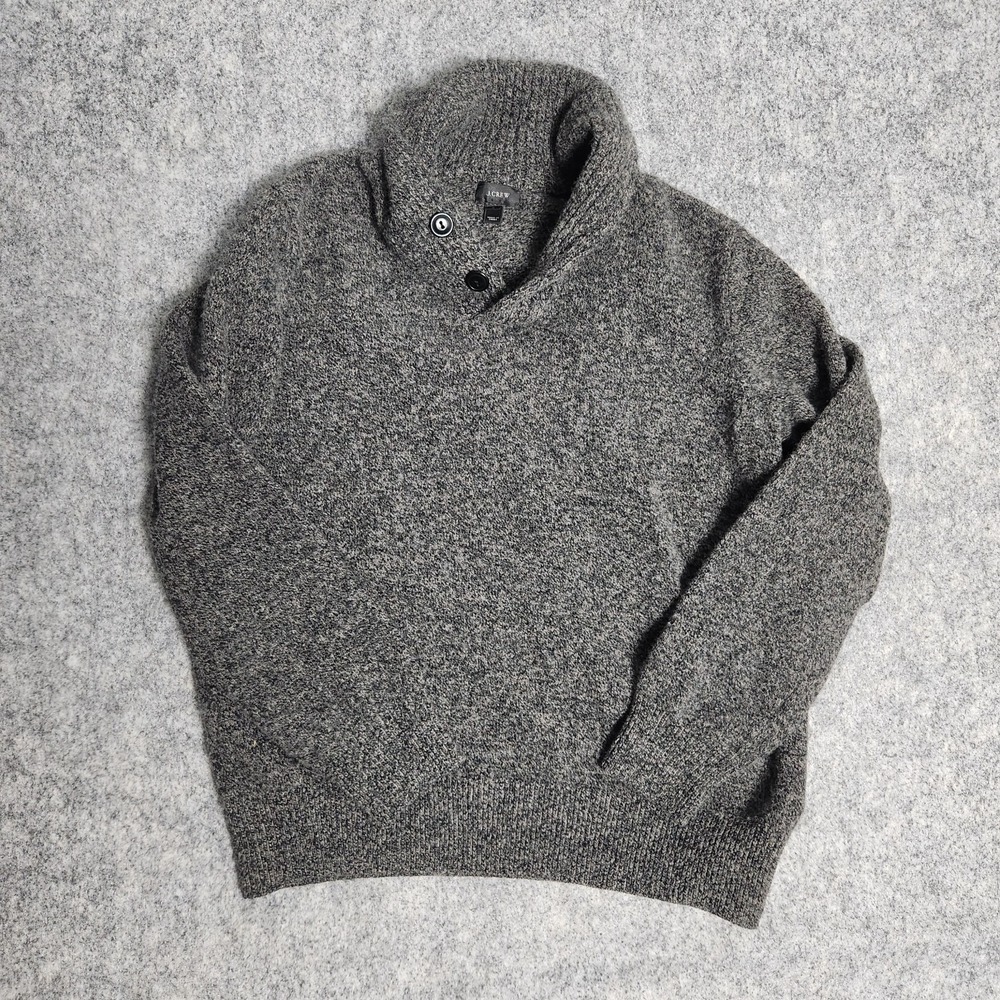 J Crew Lambswool Sweater L Gray Shawl Collar Long Sleeve G9432 Runs Small Preppy